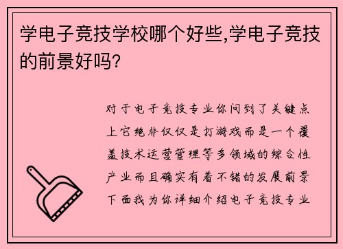 学电子竞技学校哪个好些,学电子竞技的前景好吗？